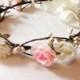 Woodland flower floral crown hair wreath (pink and cream rose) - Wedding headpiece, headband, vintage inspired rose crown