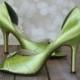 Ivory Wedding Shoes -- Spring Green Heels with Rhinestone Adornment