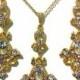 Gold Bridal Jewelry Set, Victorian Wedding, Damask Earrings, Dangle Necklace, Swarovski Crystal, MATAHARI