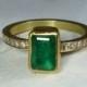 Emerald gemstone yellow  gold Ring, Emerald and Diamond  engagement ring, birthstone ring, fine jewelry