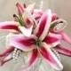 Stargazer Lily Bouquet, Bridal Bouquets, Rubrum Lily Bouquet, Wedding Bouquet, Magenta Bouquet, Hot Pink Bouquet, Silk Flower Bouquet