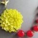 Bridesmaid Jewelry Set,Statement Necklace,Yellow Flower Necklace,Cherry Red Jewelry,Beadwork,Wedding Jewelry,Gift(Free matching earrings
