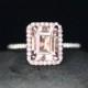 Pink Morganite Rose Gold Engagement Ring in 14k With Morganite Emerald Cut 9x7mm and Diamonds