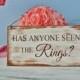 Has anyone seen the rings, wedding signs, hanging, wooden, dark brown ivory, shabby, rustic, beach, barn, country wedding funny ring bearer