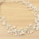 White freshwater pearl necklace with stone and crystal on silk thread, Bridal necklace, Wedding jewelry