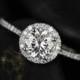Kubian 6mm Platinum Round FB Moissanite and Diamonds Halo Engagement Ring (Other metals and stone options available)