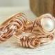 Rose Gold Rings Pearl Engagement Ring Infinity Knot Wedding Band Set Pink Gold-Filled