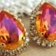 Orange pink Swarovski Rhinestone Teardrop studs earring, Bridal earrings, Orange earrings, Wedding jewelry , Crystal Orange stud earrings