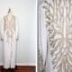 Gold & Silver Pearl Beaded Gown // White and Gold Beaded Dress // Art Deco Wedding Gown Large