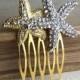 Starfish hair comb gold, Beach Wedding hair comb, beach wedding hair accessories bridal sea star fish crystal GOLD