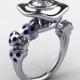 Natures Nouveau 950 Platinum Blue and White Sapphire Leaf and Mushroom Wedding Ring, Engagement Ring NN103A-PLATBWS