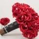 Large Red Rose Wedding Bouquet - Real Touch Roses. 11" diameter, crystals - Bridal Bouquet fuchsia beauty dark bright pink
