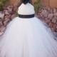 Tutu Dress, Flower Girl Dress, Cream Tulle, Black Ribbon, Black Rose, Fabric Flower, Portrait Dress, Wedding, Ivory  Flowergirl Dress