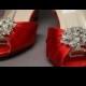 Custom Wedding Shoes -- Red Peeptoes with Silver Rhinestone Adornment