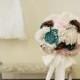 Shabby chic fabric and burlap romantic rustic bridal wedding bouquet.
