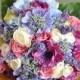 Wedding Bouquet, Keepsake Bouquet, Bridal Bouquet, Raspberry Pink Roses, Blue Hydrangea, Lavender, Scabiosa silk flowers.