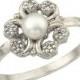 18k Gold Antique Inspired Flower Pearl Engagement Ring