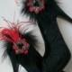 Tartan Ribbon Ruffle and Feather Shoe Clips Bridal Wedding Scottish Dancing - Custom Made to Order