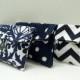 ON SALE Navy Clutches Set of 3 Bridesmaid Gifts Gray and Navy Wedding Idea