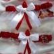 White Organza Ribbon Wedding Garter Set Made with Cardinals Fabric