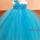 Blue flower girl dress/ Junior bridesmaids dress/Blue Flower Girl/ Flower girl pixie tutu dress/ Rhinestone tulle dress