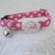 Shabby Chic Pink Polka Dot  Cat Collar with bell   Wedding Cat  Breakaway Collar Custom Made