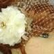 Ivory Cottage Chic Satin Organza Linen Bridal Fascinator
