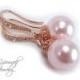 Rose Gold Pearl Bridal Earrings Swarovski Crystal Rosaline Pearls Blush Pink Pearl Earrings Wedding Jewelry Bridesmaid Gift Copper Pink Gold