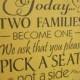 Wedding signs/Today Two Families Become One/Pick a Seat not a Side Sign/Yellow/Gray