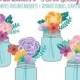 Clipart SALE Mason Jar Bouquet ClipArt - Floral Bouquet - Flowers - Wedding ClipArt - DIY Party Invitation