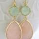 Peach and Mint Earrings Trimmed in Gold-Drop Earrings-Bridesmaid Gift- Wedding Earrings-Dangle Earrings-Peach Mint Jewelry Gift