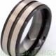 Black Titanium Ring Mens Band Titanium Wedding Band Black Mens Ring Mens Engagement Brushed Double Stripe Center Unique Ring SNUHBRTMSIQO