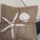 Burlap Ring Bearer Pillow with a beautiful white Starfish and Sand Dollar Beach wedding