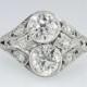 Edwardian Toi Et Moi 1.85ctw Old European Cut Diamond Engagement Ring Platinum