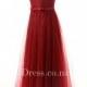 Vintage Red Strapless Sweetheart Long Evening Dress with Tulle Overlay