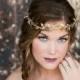 Gold rhinestone headband, Gold floral diamond, flower wedding headband, Thin skinny - Style - New