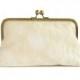 Champagne Leaves Wedding  Purse  Lace Ivory Dupion Silk Beige Romantic Large Size Clutch
