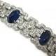 Art Deco Bracelet - 1930s Sapphire Blue Glass, Pave Rhinestones, Costume Jewelry, Silver & Blue