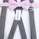Wedding Suspenders for Boys, Grey Suspender and Blush Pink Bow Tie Set, Toddler Pink Bow tie, Infant Bowtie, Ring Bearer