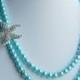 Bridal Pearl Rhinestone Necklace Crystal Beach Wedding Jewelry STARFISH Something Blue Teal Blue Turquoise Aqua Blue NK045LX