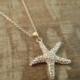 Rhinestone Starfish Necklace - Gold Starfish Necklace - Beach Wedding - Wedding Jewelry