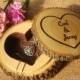 Personalized Log Jewelry Box with Felted Heart Hollow, Ring Bearer Pillow Dish with Lid Customization