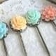 Floral Hair Pins Bridesmaids Turquoise Aqua Mint Green Peach Coral Pink Flower Pastel Colors Shabby Chic Wedding Flower Bobby Pin Set of 4