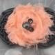 Gray & Coral Shabby Flower with Pearl and Rhinestone Fluffy Floral Pet Collar - Cat Dog Accessory
