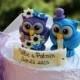 Owl love bird wedding cake topper, malibu blue and royal purple owls, white sunflower bouquet