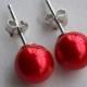 red pearl earrings,Glass Pearl earrings,8mm or 10mm red pearl earrings,round pearl stud earrings,bridesmaid earrings,wedding Jewelry