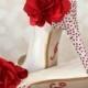 Ivory Platform Shoes with Red-Silver Rhinestones