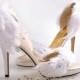 White Feather Wedding High Heel Shoes