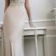 Long High Neck Rhinestone Beaded Nude Silver Evening Gown
