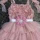 Dusty Rose Tutu Shabby Chic Dress and hand crafted embellished flower sash/Birthday/Wedding/Flower Girl Dress/Tea Party